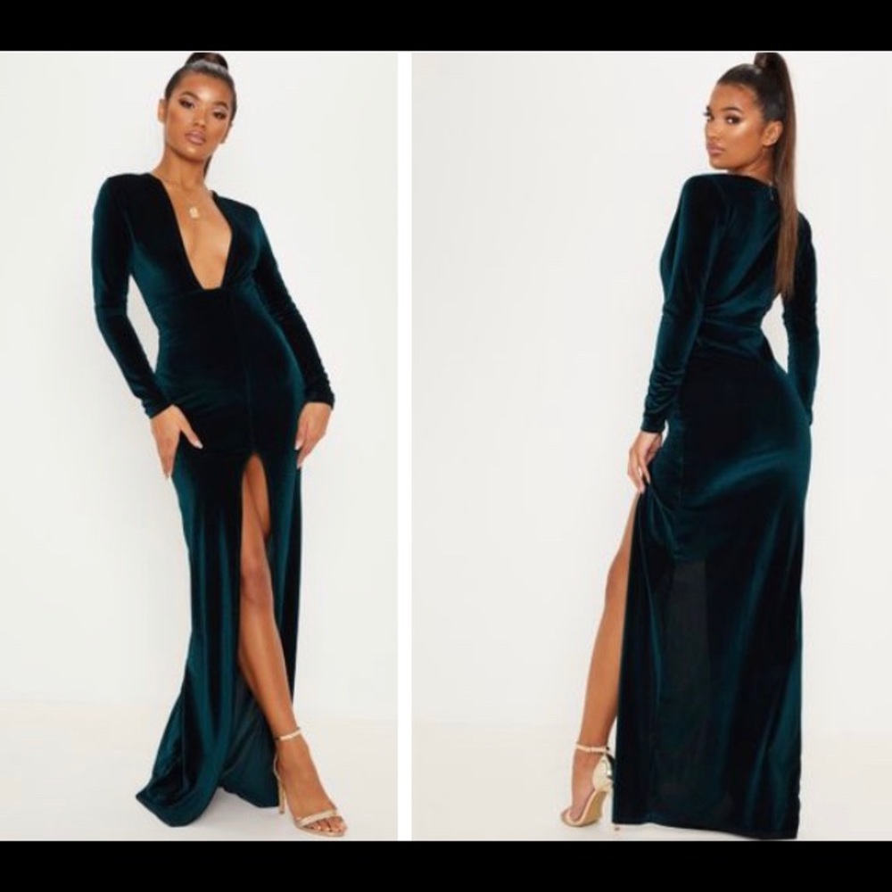 Velvet V neck Maxi Dress